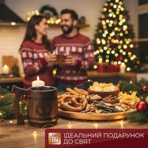 Пивний кухоль Teslyar "Дерево життя" з дерева темний 600 мл