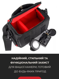 Сумка для фотоаппарата 3 отдела для компактных и беззеркальных камер Нейлон 19х14х26 см Черная