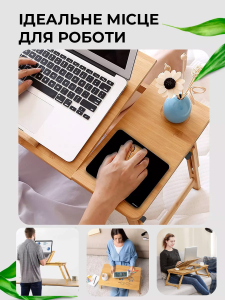 Бамбуковая подставка столик для ноутбука 16 дюймов с вентилятором охлаждения