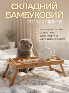 Столик складаний для ноутбуку та сніданку в ліжку TESLYAR бамбуковий 50х30 см бежевий