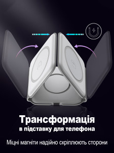 Беспроводная зарядная станция 3в1 MagSafe для телефона, смарт-часов и наушников магнитная, складная, портативная Черная