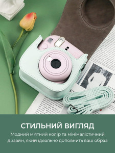 Сумка чехол для фотоаппарата FujiFilm INSTAX mini Экокожа/Микрофибра 13.7х11.7х7.5 см Мятная