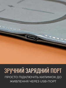 Коврик для мыши с логотипом Тесляр с беспроводной зарядкой и держателем для телефона или ручки Экокожа 30.2х27.2 см Синий