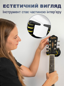 Держатель для гитары крюк-крепление настенное с автоматическим запиранием Металл/Силикон 15х5 см Черный
