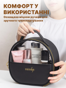 Сумка для косметики Водонепроницаемая с ручкой и прозрачным окошком из экокожи 23х10х21 см черная