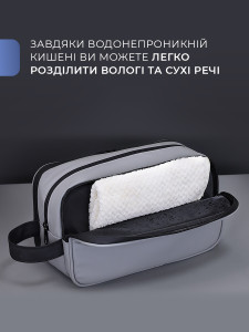 Косметичка несессер дорожная трехслойная с тремя отделами Экокожа/Полиэстер 26х14.5х11 см Серая