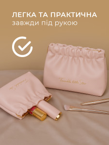 Косметичка женская на завязках водонепроницаемая дорожная Экокожа 9,5х12,5х5 см Розовая