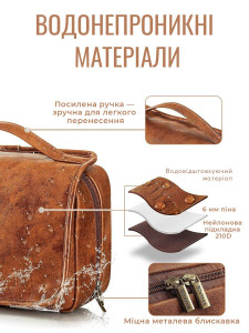 Косметичка большая дорожная с крючком 3в1 Кожзам/Нейлон 29,5х10х22 см Коричневая