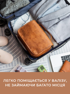 Косметичка большая дорожная с крючком 3в1 Кожзам/Нейлон 29,5х10х22 см Коричневая