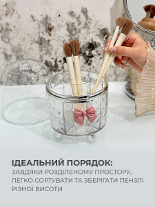 Стакан-подставка с бантиком для кисточки и канцелярии пластиковая 21,9х12,2 см прозрачная