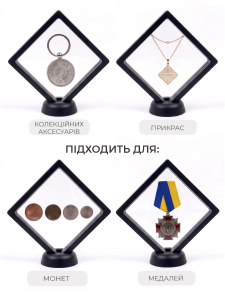 Рамка-фрейм для зберігання та демонстрації прикрас та монет з підставкою YARTES 10.8х10.8х2 чорна