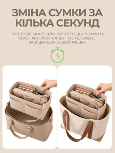 Вставка органайзер для сумки YARTES фетрова 29х15х18 см бежева