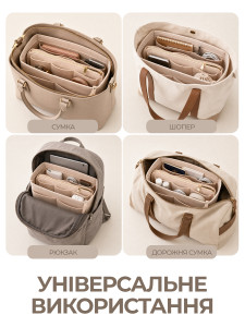 Вставка органайзер для сумки YARTES фетрова 29х15х18 см бежева