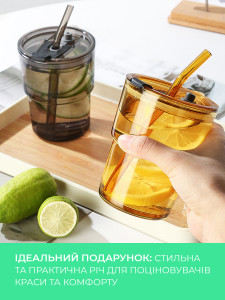 Стакан-тумблер с трубочкой и чехлом из экокожи стеклянный 11х6,5 см желтый