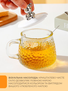 Чашка с крышкой с объемным Медведем и ложкой утолщенное стекло 420 мл 13х8,5х10 см прозрачная