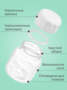 Бутылка для воды My up с утолщенным дном стеклянная 9х6,6 см прозрачная с розовой крышкой