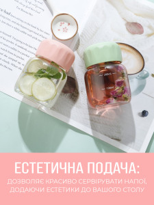 Бутылка для воды My up с утолщенным дном стеклянная 9х6,6 см прозрачная с зеленой крышкой