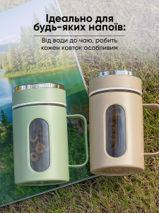 Кружка с герметичной крышкой и ручкой Пластик/Стекло 400 мл Светло-зеленая