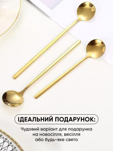 Набор чайных ложечек с длинной рукояткой Золотистая 4 штуки 17х3 см нержавеющая сталь