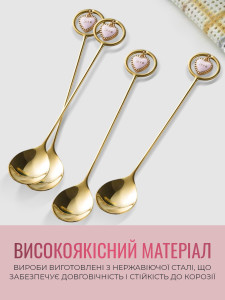 Набор десертных ложек из нержавеющей стали с подвесками Сердце 6 штук 14,8х2,7 см золотистый