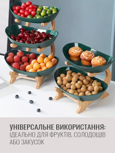 Фруктовница на 2 яруса пластиковая с деревянным основанием 22х25х18 см синяя