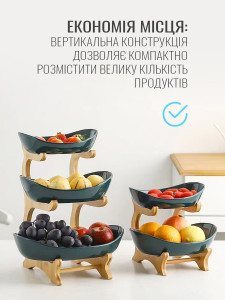 Фруктовница на 2 яруса пластиковая с деревянным основанием 22х25х18 см синяя