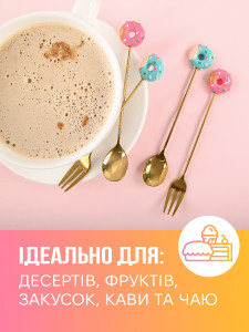 Набор десертных ложек и вилок розовый и голубой Пончики из нержавеющей стали, золотистые десертные столовые приборы, 4 шт