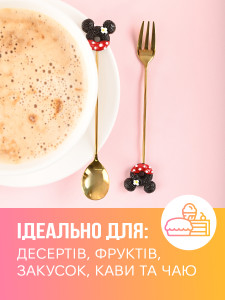 Набор десертных ложек и вилок Пончики с ушками из нержавеющей стали, золотистые столовые приборы, 4 шт