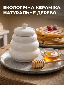 Керамическая баночка для меда с ложкой YARTES 300 мл, белая 