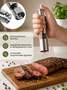 Мельница для специй на кнопке TESLYAR 15.4х2х2.7 см нержавеющая сталь