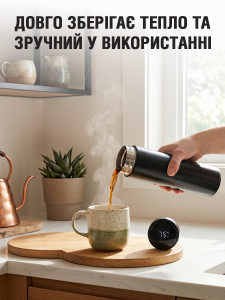 Термос с датчиком температуры и ситечком TESLYAR 400 мл Черный 
