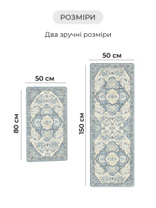 Антиковзні килимки для кухні (комплект 2 шт) TESLYAR поліестер 50х80 та 50х150 см перський принт блакитний