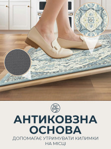 Антиковзні килимки для кухні (комплект 2 шт) TESLYAR поліестер 50х80 та 50х150 см перський принт блакитний