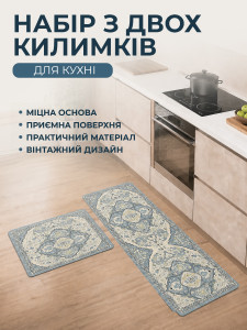 Набор из двух ковриков для кухни 50х80 и 50х150 см персидский принт голубой
