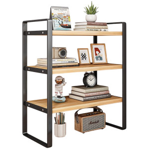 Полка стеллаж 3 яруса для книг или посуды в стиле Loft TESLYAR 40х20х36 см Черный металл/Дерево