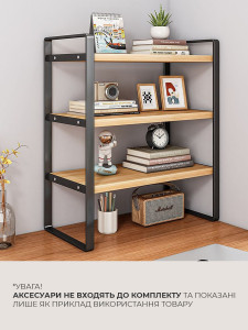 Полка стеллаж 3 яруса для книг или посуды в стиле Loft TESLYAR 40х20х36 см Черный металл/Дерево