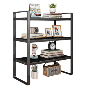 Полка стеллаж 3 яруса для книг или посуды в стиле Loft TESLYAR 40х20х36 см Металл/Дерево Черная