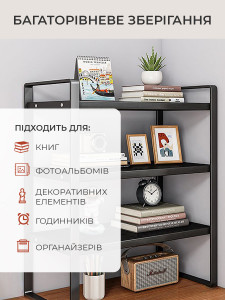 Полка стеллаж 3 яруса для книг или посуды в стиле Loft TESLYAR 40х20х36 см Металл/Дерево Черная