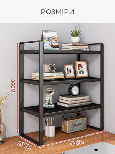 Полка стеллаж 3 яруса для книг или посуды в стиле Loft TESLYAR 40х20х36 см Металл/Дерево Черная