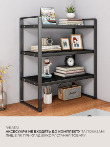 Полка стеллаж 3 яруса для книг или посуды в стиле Loft TESLYAR 40х20х36 см Металл/Дерево Черная