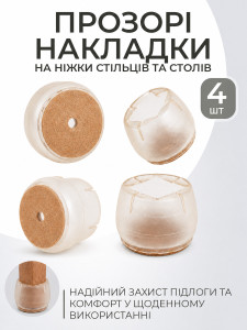 Защитные накладки на ножки стульев (комплект 4 шт) круглые ТESLYAR силиконовые на 3,7–4,2 см прозрачные