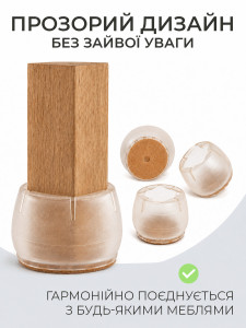 Защитные накладки на ножки стульев (комплект 4 шт) круглые ТESLYAR силиконовые на 3,7–4,2 см прозрачные
