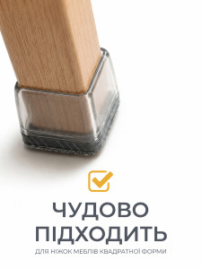 Защитные накладки на ножки стульев (комплект 4 шт) квадратные силиконовые TESLYAR 3х3 см на 1.9–2.6 см прозрачные