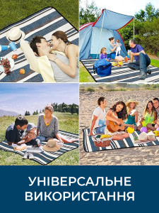 Коврик каремат для пикника туристический водонепроницаемый Акрил/Peva 200х200 см Голубой в клетку