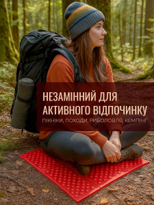 Коврик туристический водонепроницаемый из сшитого пенополиэтилена 38,5х27,5х1,1 см красный