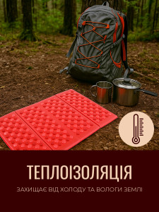 Коврик туристический водонепроницаемый из сшитого пенополиэтилена 38,5х27,5х1,1 см красный