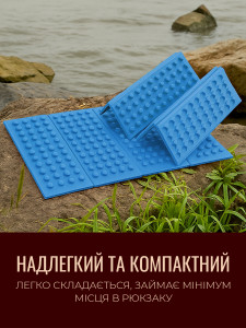 Коврик туристический водонепроницаемый из сшитого пенополиэтилена 38,5х27,5х1,1 см голубой