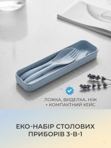 Набор столовых приборов в дорожном футляре 3в1 Yartes Эко-полимер 21.5х5.7 см Голубой