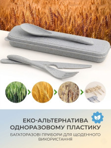 Набор столовых приборов в дорожном футляре 3в1 Yartes Эко-полимер 21.5х5.7 см Голубой