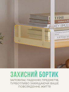 Полка двухярусная для книг или посуды настольная Дерево/Металл 40х20х36 см коричневая с белыми ножками